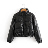 Winter Women's Jacket Thick Warm Short Parka Black Pu Leather Coats Woman Parkas Elegant Zipper Cotton Jackets Coat Female