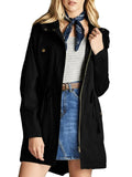 Military Jacket Women Fashion Long Sleeve Hooded Coat Spring Autumn Casual Streetwear Zip Up Drawstring Windbreaker