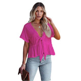 Summer New Women's Pure Color Splicing Loose Short-Sleeved Strap Lotus Edge