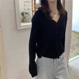 Toloer Sweater With Cardigan Shawl Loose Coat Female Autumn Korean Version Thin Sunscreen Shirt V-Neck Long Sleeve Jacket-Outfit
