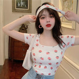 Toloer Cool Hot Girl Sexy Square Collar Short T-Shirt Female Summer Versatile Slim Slim Bottom Top Female Student
