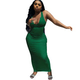 Bodycon Long Maxi Dresses for Women Elegant Robe Deep V Neck Sexy Summer Sleeveless Office Vestido White Lady Dress