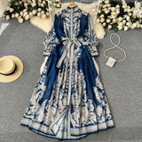 And Autumn Court Style Retro High-End Printed Chiffon Dress A Woman With A Thin Waist And A Single-Breasted Socialite Dress-Outfit
