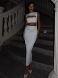 White Cut Out Midi Dress-Outfit