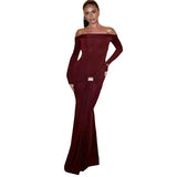 And Winter 2025 New Women's Fashion Temperament A Word Shoulder Solid Long-Sleeved Body Hip Dress Dress