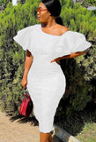 Winter Puff Sleeve One Shoulder Floral Long Bodycon