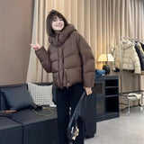 The Temperament Texture Hooded White Duck Down Down Jacket Short Jacket Female Winter Casual Fashion Puff Bread Clothing Add Thick And Versatile-Outfit
