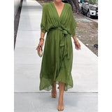 New Women's Solid Color With Long Skirt Bat Sleeve Irregular Dress