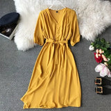 Spring New V Neck Summer Midi Long Dress Vestido De Festa Evening Party Bandage Women Casual Elegant High Waist