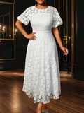 Large-Size Collar Lace Bubble Sleeve Dress High Waist-Repair A Party Evening Dress