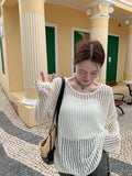 Knitted Blouse Girls Summer And Autumn Korean Version Simple Loose Casual Small Blouse Bf Lazy Wind Sunscreen Shirt-Outfit