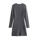 New Fashionable Knit Dress With Round Collar And Long Sleeves In Autumn-Outfit