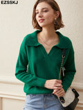 polo collar Autumn Winter Sweater pullovers Women 2021 loose thick cashmere Sweater Pullover women oversize sweater