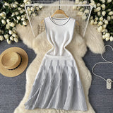 Sleeveless Round-Necked Striped Knitted Dress Women's Summer Waist Design Small Fairy Mid-Long