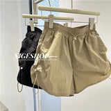 Shorts Women Summer Spicy Girl High Waist Loose A-line Versatile Wide Leg Drawstring Quick Dried Casual Short Pants-Outfit
