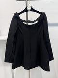 Season New Simple Retro Square Necker Skinny Short Dress Women High Waist Black Bare Back