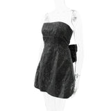 Black Glitter Removable Bow Tube Mini Dress-Outfit