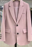 Women Fashion Office Single Button Casual All-match Lapel Collar Business Simple Long Sleeve Chic Blazer Retro Tops