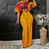 New Summer Printing Long-Sleeved Shirt Top Broad Leg Pants Fashion Set Two