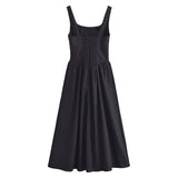 Spring Sweetness French Waist-Length Cotton And Linen Sleeveless Dress-Outfit