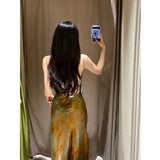 Long French Retro Oil Painting Wind-Daughted Sling Skirt Dress Dress Dress Dress