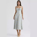 New Sexy Bare Back Sling Dress Holiday Breeze Flower Fork Long