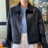 Autumn Women Faux Leather Jacket Ladies Long Sleeve Zipper PU Coat Korean Style Chic Loose Streetwear Outerwear Biker