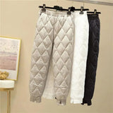 2022 Women Winter Warm Pants Thicken Elastic High Waist Long Harem Pants Windproof Big Pockets Casual Cotton Pad