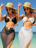 2024 New Sexy Solid Three-Piece Mesh Dress Swimsuit