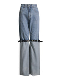 Toloer 2024 Autumn Niche High Waist More Wear Design Straight Belt Leg Color Jeans-Outfit