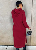 Winter Casual Long Sleeve With Hood Slit Long