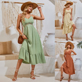Toloer Research And Development Of The New Dress 24 Years Of Summer Leisure V-Neck Solid Color Hollow Suspenders Dress-Outfit