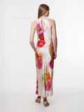 Women's Sexy Elegant Holiday Style Print Hanging Neck Tie Long Open