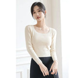 Bottomed Sweater New Style Foreign Style Autumn And Winter New Square Collar Short Style Sweater White Trim Inside Sweater-Outfit
