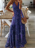 Toloer 2023 Bohemian Style New Condole Dress High Waist V Neck Print Floral Dress Women's Wear-Outfit