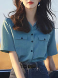 Toloer Dopamine Wears A Special Small Shirt High-End Shirt Gas Age-Old Blue Short-Sleeved Shoulder Shirt