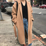 Lady Solid Long Wool Coat Batwing Long Sleeve Elegant Office Jacket Female Turn Down Collar Casual Coat Women