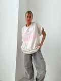 Do Old Water Washing Letter Design Printing Short-Sleeved Women's Spring And Summer Loose Round-Neck T-Shirt Lazy