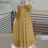 Casual Solid Puff Sleeve Ladies Kaftan Sundress ZANZEA Vintage Chiffon Dress Women 2023 Spring Ruffle Maxi Vestidos 618-0-Outfit