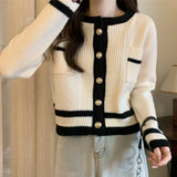 Autumn Winter New Korean Department Small Sweet Wind Loose Sweater Coat Cardigan Female Tide Bump Color Round Collar Knitting Small Pure And Fresh-Outfit