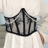 Autumn New Short Gentle Lace Pearl Waist Seal Fish Bone Strap Decorative Waist Seal