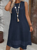 Women's Dress 2025 New Dress Round Collar Solid Sleeveless Summer Large-Size Casual Elegant Women's