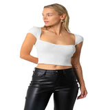 Toloer Sell Versatile New Fashion Slim Square Neck Stretch Shoulder Short Sleeve Sweater Sweater Woman-Outfit