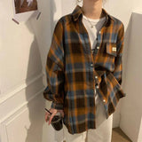 Vintage Plaid Long Sleeve Blouse-Outfit