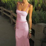 Contrast Spaghetti Strap Bodycon Maxi Dress-Outfit