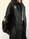 leather jacket with lapel collar and