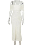 Knit Off-Shoulder Pleated Wrap Maxi Dress-Outfit