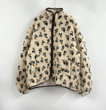 Fur Floral Print Zipper Jacket-Outfit