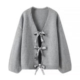 Toloer 2024 New Women's Sequins Bow Ornaments Loose Knit Sweater Cardigan W091 1766-Outfit