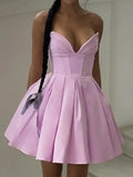 Lilac Deep Neck Corset Tube Mini Dress-Outfit